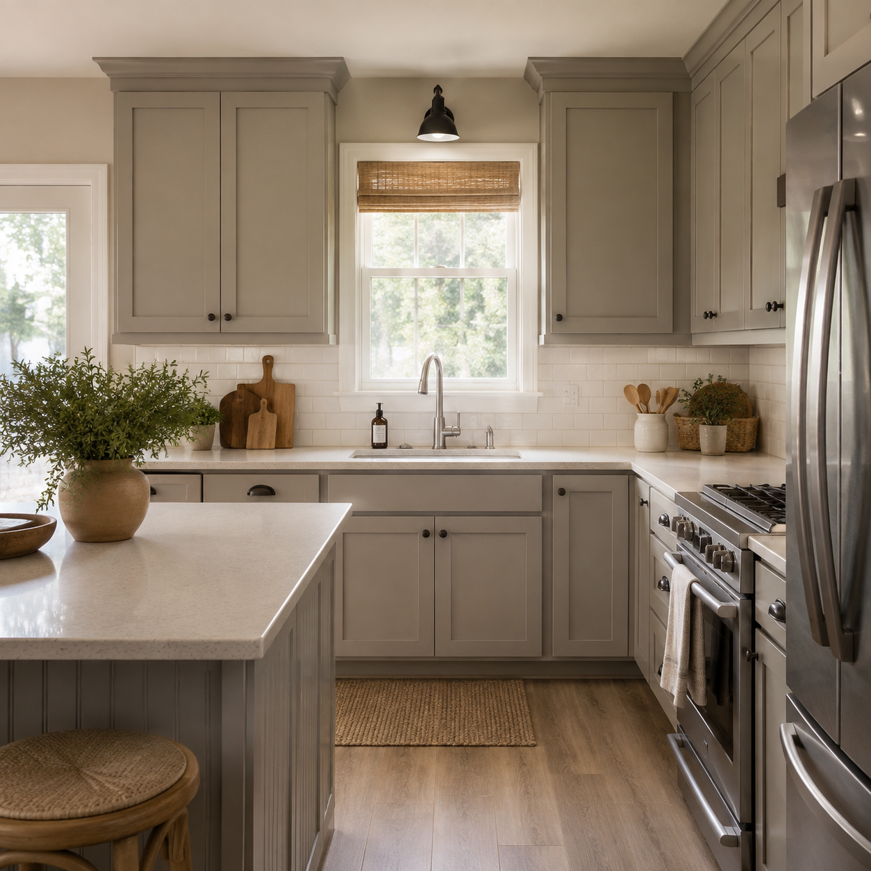 A welcoming kitchen with freshly finished cabinets